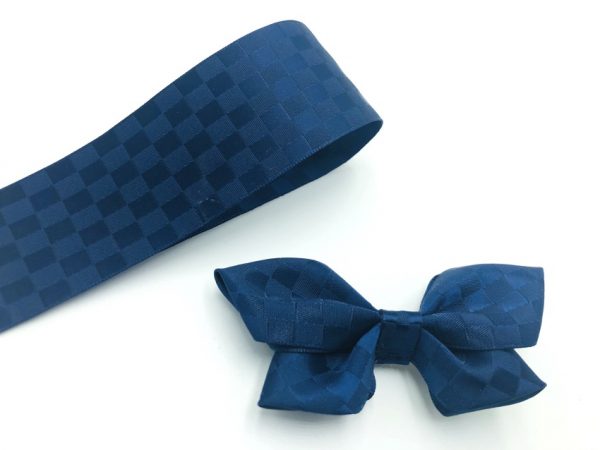 NAVY SQUARES <br>double faced satin ribbon