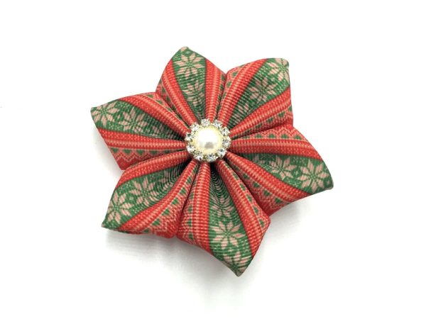 flower bow - red ugly sweater print<br/>GROSGRAIN RIBBON<br/>clearance (Christmas release 7)