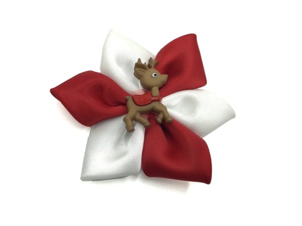 flower bow - red/white<br/>embellishment, reindeer<br/>SOME DISCOLOURED GLUE<br/>clearance (Christmas release 1)