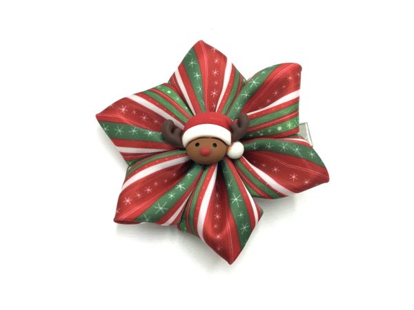 flower bow - Christmas lines print<br/>embellishment, reindeer head<br/>clearance (Christmas release 6)