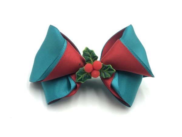 layered bow - mallard/red SMALL MARK <br/>embellishment, holly <br/>clearance (Christmas release 1)
