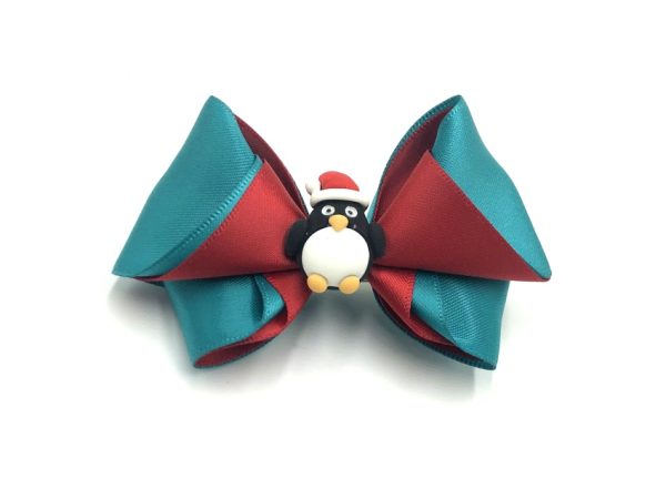 layered bow - mallard/red <br/>embellishment, penguin <br/>clearance (Christmas release 1)