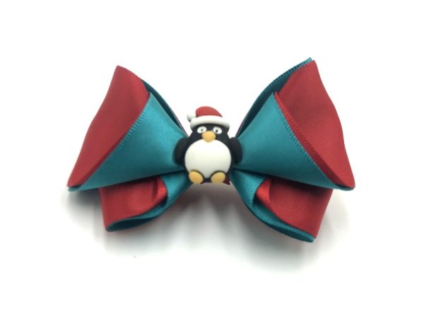 layered bow - red/mallard <br/>embellishment, penguin <br/>clearance (Christmas release 1)
