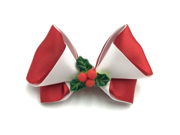 layered bow - red/white <br/>embellishment, holly <br/>clearance (Christmas release 1)
